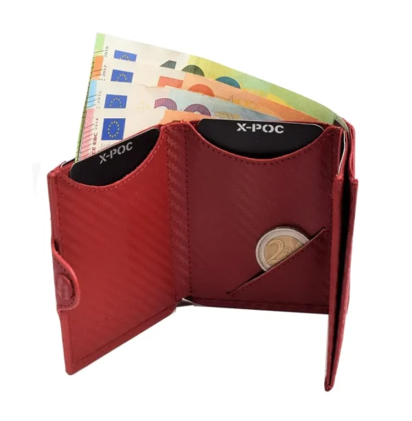 Menzo X-POC 7049 Kreditkarten Slim-Wallet mit Münzfach Rindsleder/ carbon-rot- X-poc