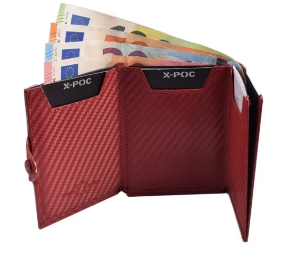 Menzo X-POC 7048 Kreditkarten Slim-Wallet Rindsleder/carbon-rot- X-poc